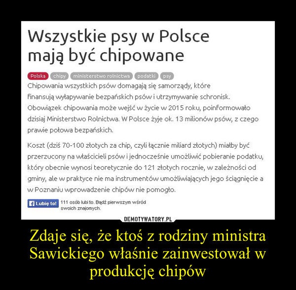 Zdaje się, że ktoś z rodziny ministra Sawickiego właśnie zainwestował w produkcję chipów –  