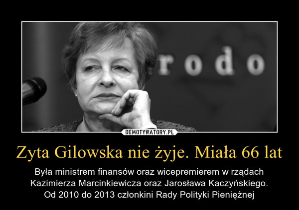 Zyta Gilowska nie żyje. Miała 66 lat