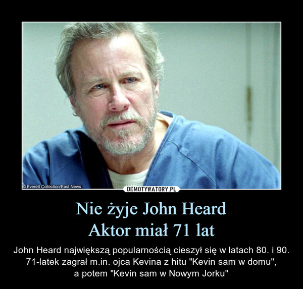 Nie żyje John Heard
Aktor miał 71 lat