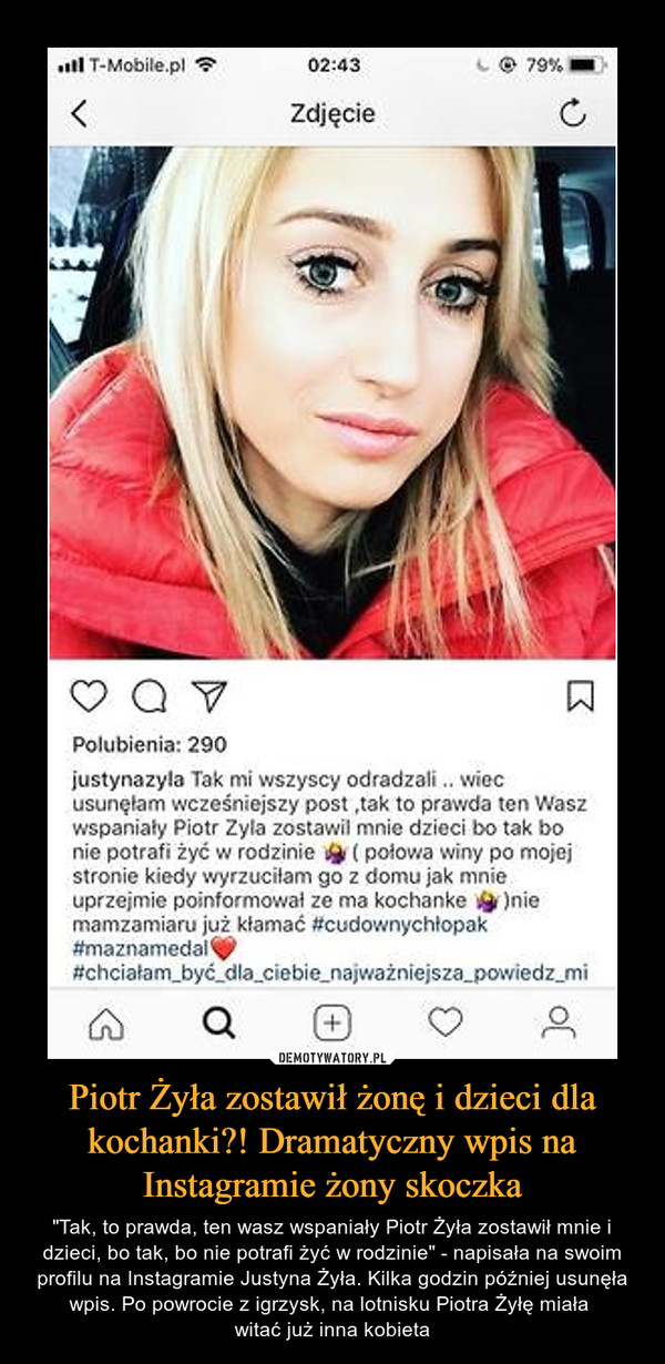 Piotr Żyła zostawił żonę i dzieci dla kochanki?! Dramatyczny wpis na Instagramie żony skoczka