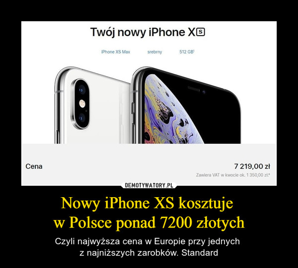 Nowy iPhone XS kosztuje w Polsce ponad 7200 złotych – Czyli najwyższa cena w Europie przy jednych z najniższych zarobków. Standard 