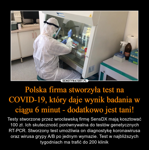 Polska firma stworzyła test na COVID-19, który daje wynik badania w ciągu 6 minut - dodatkowo jest tani!