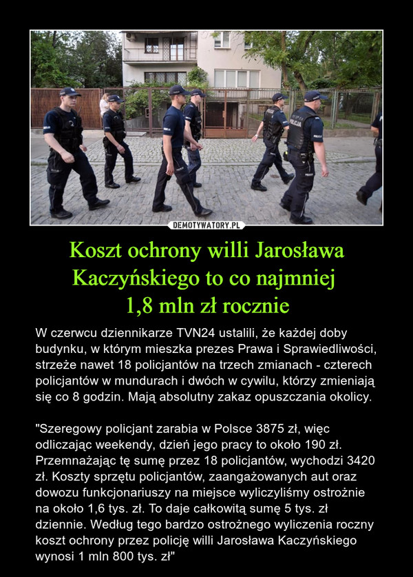 Koszt ochrony willi Jarosława Kaczyńskiego to co najmniej 
1,8 mln zł rocznie