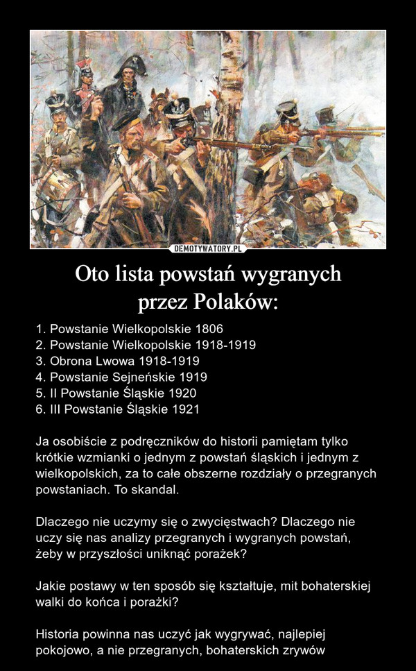 Oto lista powstań wygranych
przez Polaków: