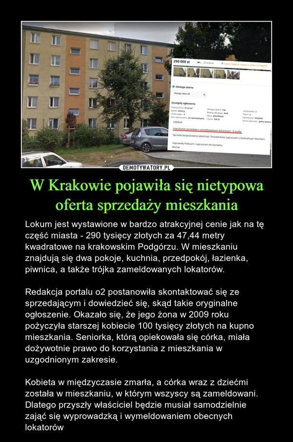 W Krakowie pojawiła się nietypowa oferta sprzedaży mieszkania