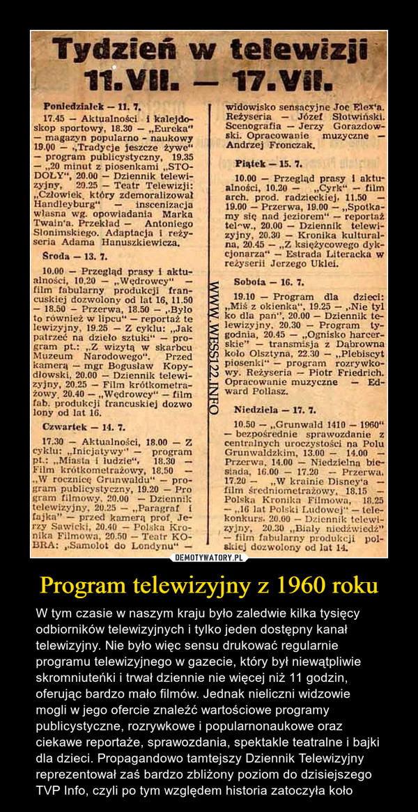 Program telewizyjny z 1960 roku