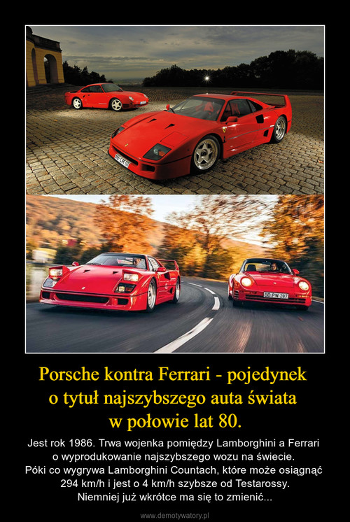 Porsche kontra Ferrari - pojedynek 
o tytuł najszybszego auta świata 
w połowie lat 80.