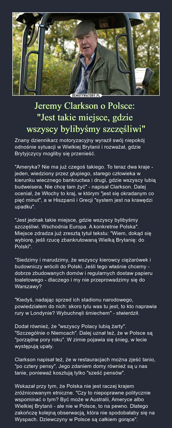 Jeremy Clarkson o Polsce: 
"Jest takie miejsce, gdzie 
wszyscy bylibyśmy szczęśliwi"