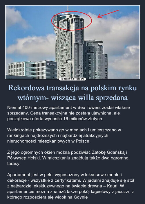 Rekordowa transakcja na polskim rynku wtórnym- wisząca willa sprzedana