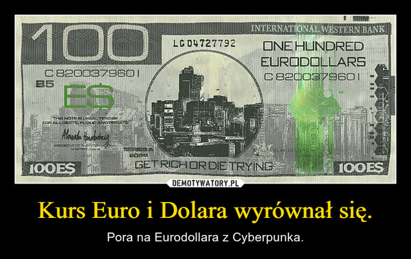 Kurs Euro i Dolara wyrównał się. – Pora na Eurodollara z Cyberpunka. 