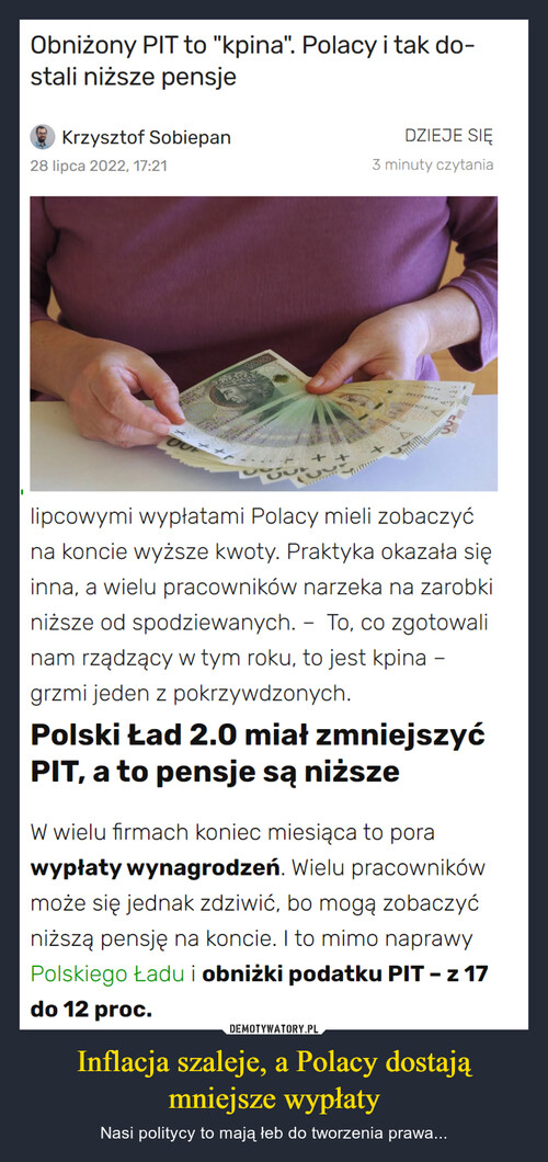 Inflacja szaleje, a Polacy dostają mniejsze wypłaty