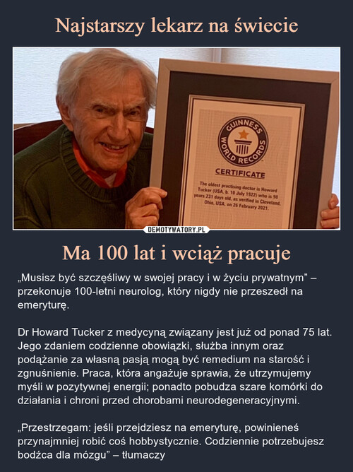 Najstarszy lekarz na świecie Ma 100 lat i wciąż pracuje