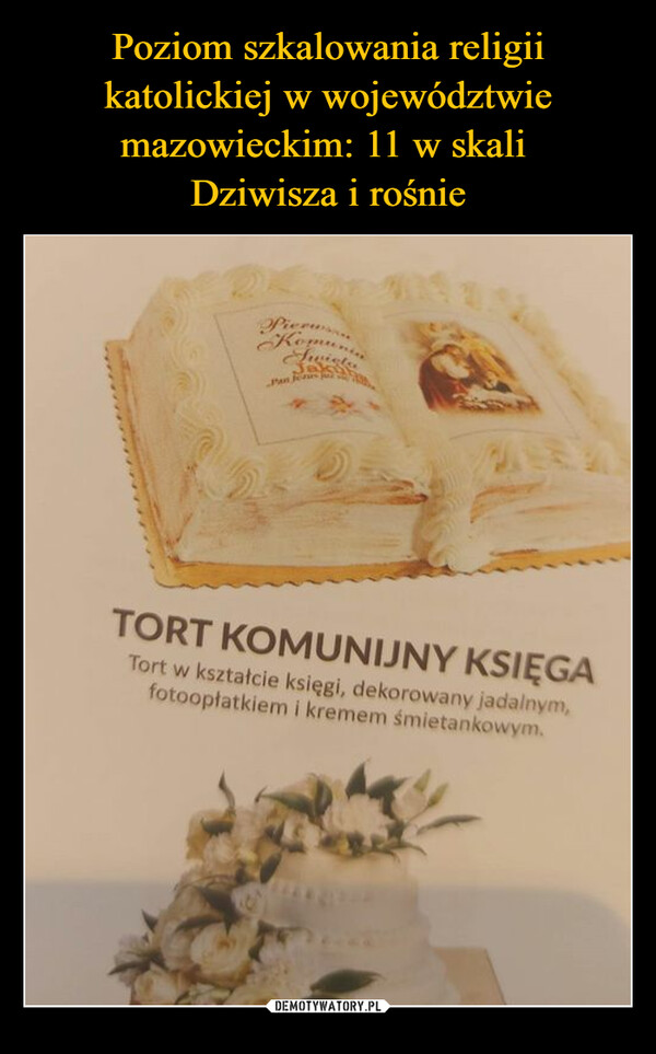  –  PierwsKomuPan JoskurTORT KOMUNIJNY KSIĘGATort w kształcie księgi, dekorowany jadalnym,fotoopłatkiem i kremem śmietankowym.