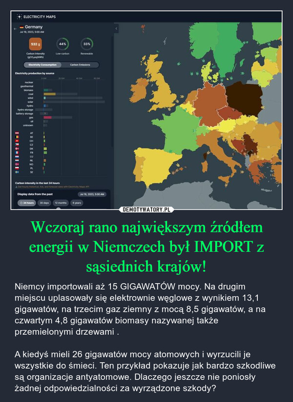 Wczoraj rano największym źródłem energii w Niemczech był IMPORT z sąsiednich krajów!