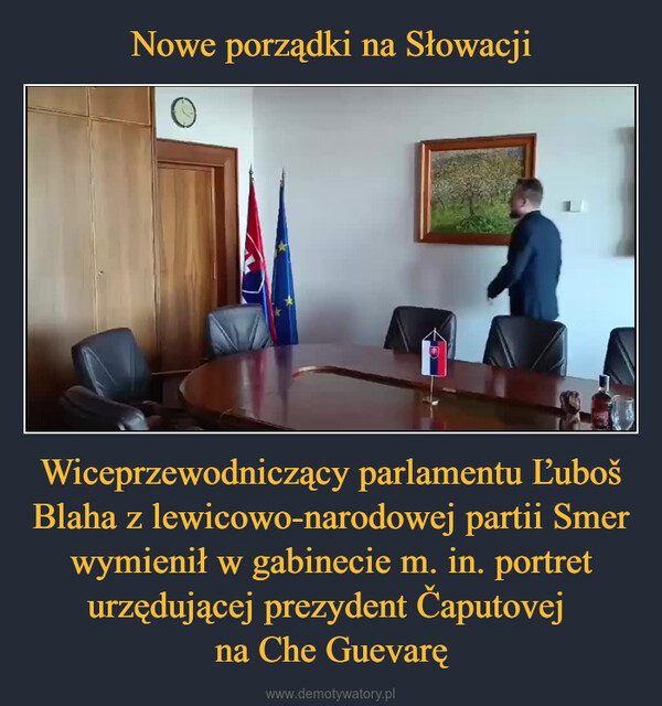 Wiceprzewodniczący parlamentu Ľuboš Blaha z lewicowo-narodowej partii Smer wymienił w gabinecie m. in. portret urzędującej prezydent Čaputovej na Che Guevarę –  #